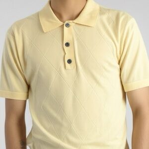 Banana Republic Polo Shirt Men’s Sz Large Preppy Diamond Design Cotton Yellow
